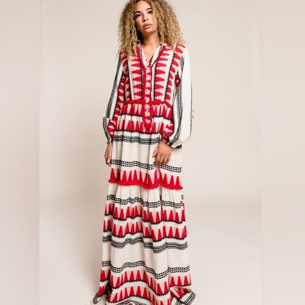 NWT Devotion TWINS Red and White Geometric Maxi Dress  - Small